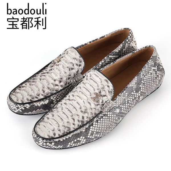 

boa skin men's shoes leather casual fashion versatile doudou dress, Black