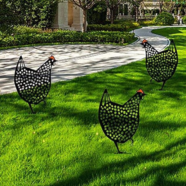 

5pcs chicken yard art garden statues easter gardening ornaments iron outdoor backyard lawn stakes decorations