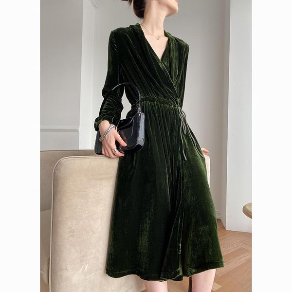 

vintage dress woman 100% silk elegant dresses for women midi female v-neck spring autumn clothes vestidos pph3378 casual, Black;gray