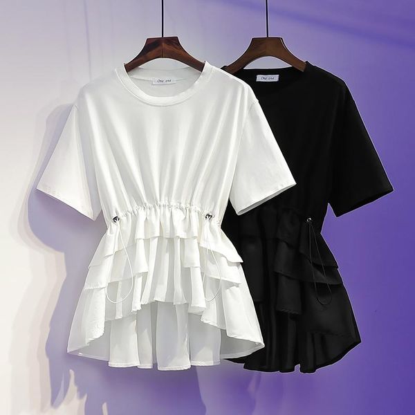 

women's t-shirt legible 2021 summer t shirt women casual fitted waist female patchwork slim fit drawstring top, White