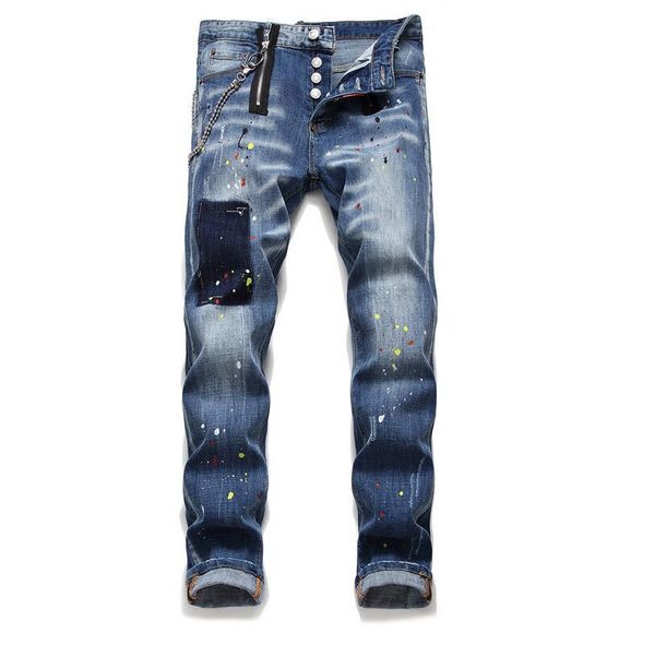 

unique mens badge blue slim fit jeans fashion skinny washed motocycle denim pants panelled hip hop biker trousers kg-183