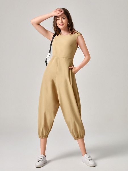 

solid tapered jumpsuit g9jn#, White