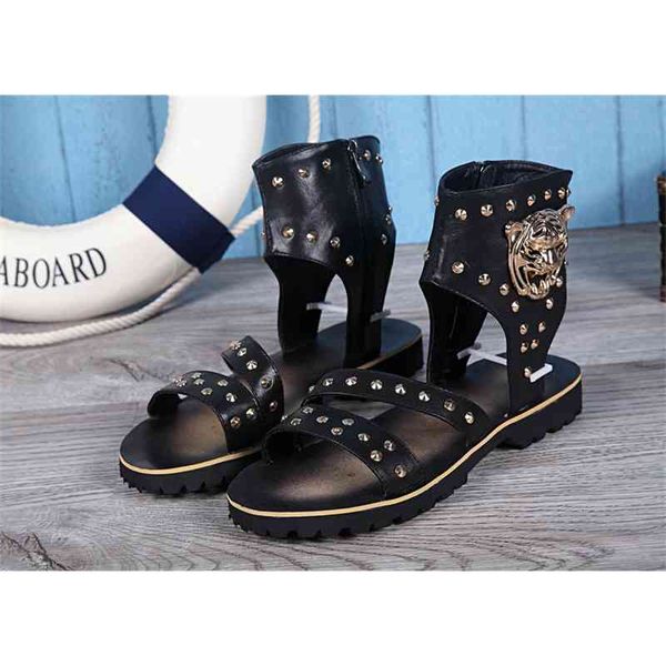 

slippers casual shoes cool beach sandals boots for male summer high-sandal boots black full genuine cow leather pa58