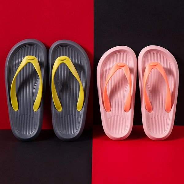 

summer slippers flip flops women men lovely cute slides non-slip sandals floor flat bathroom indoor home beach pool female shoes, Black