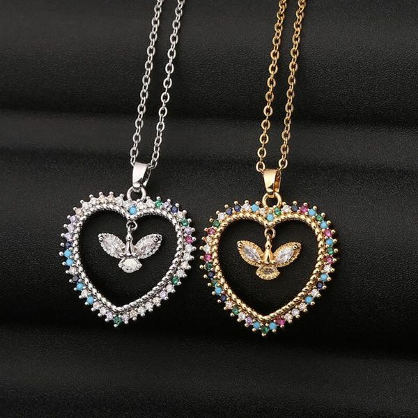 

chains copper alloy 3a zircon stones colorful gold heart pendant necklace delicate women jewelry gifts for him, Silver