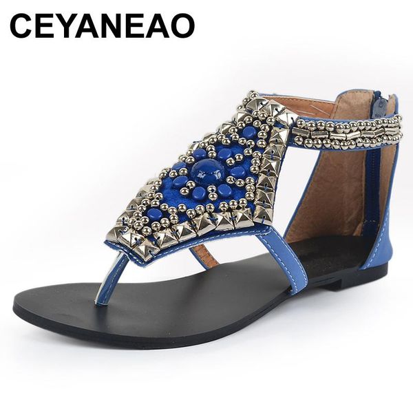 

gladiator sandals with trimmed zipper ethnic style cross band crystal beach flat heel clip for, Black