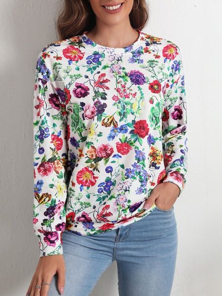 

emery rose floral print drop shoulder pullover x2hv#, White;black
