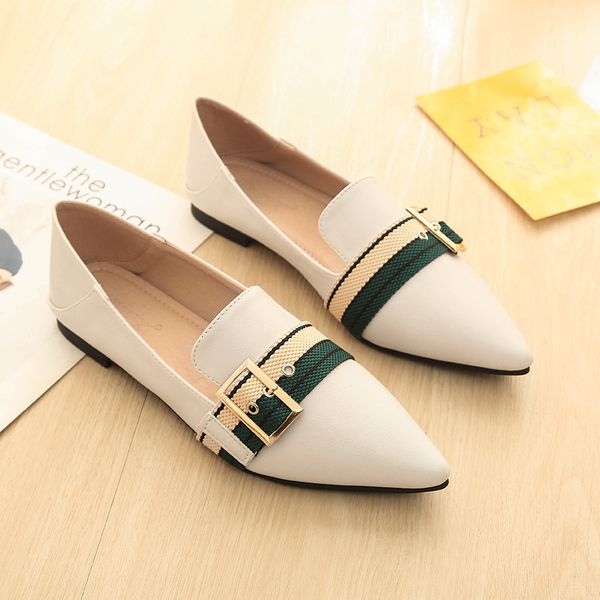 

dress shoes knitted mixed colors band square metal decoration woman pointed toe shallow mouth loafers slip on flats over size 43 6yhf, Black