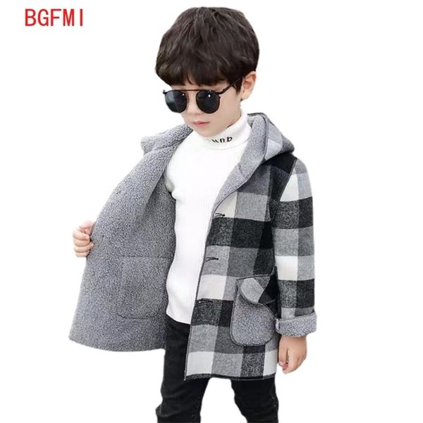 Güz Kış Polar Ceketler için Erkek Siper Çocuk Giyim 2-10 Yıl Kapüşonlu Sıcak Ekose Giyim Rüzgarlık Bebek Çocuk Mont 211203