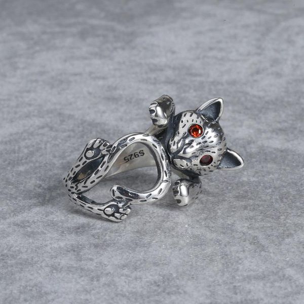 

cluster rings cat ring in 925 sterling silver for men and women, Golden;silver