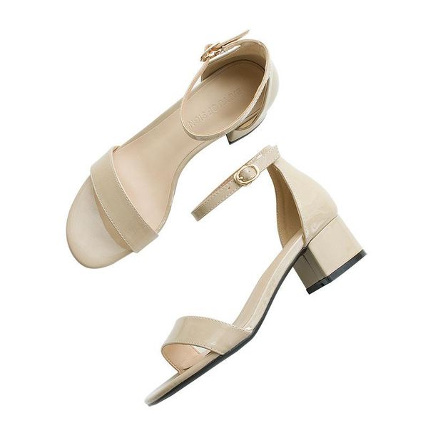 

sandals 2021 seller - women pu buckle strap 4cm thick high heels round toe shallow back shoes size 35-42 black