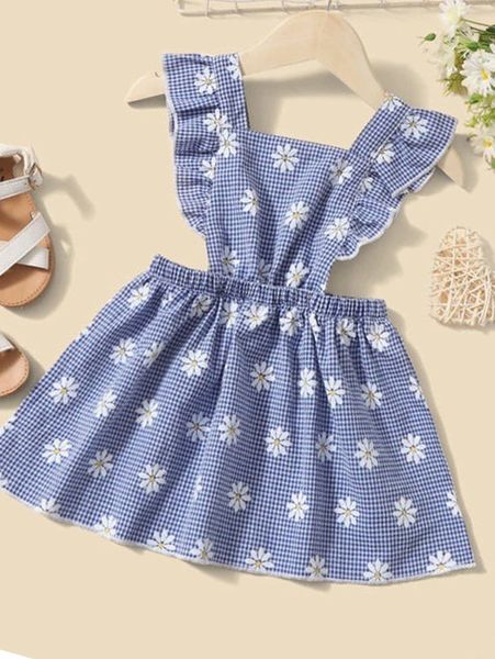 

baby floral & gingham print ruffle trim overall dress she, Red;yellow