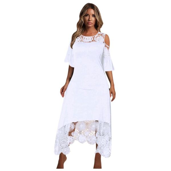 

casual dresses solid long dress women hollow out lace up camisole large size o neck vestido de mujer #g4, Black;gray
