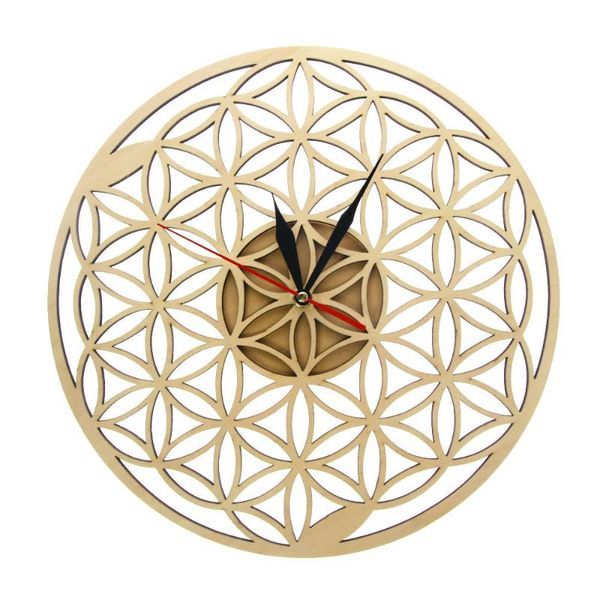 

wall clocks flower of life intersect rings geometric wooden clock sacred geometry laser cut watch housewarming gift room decor