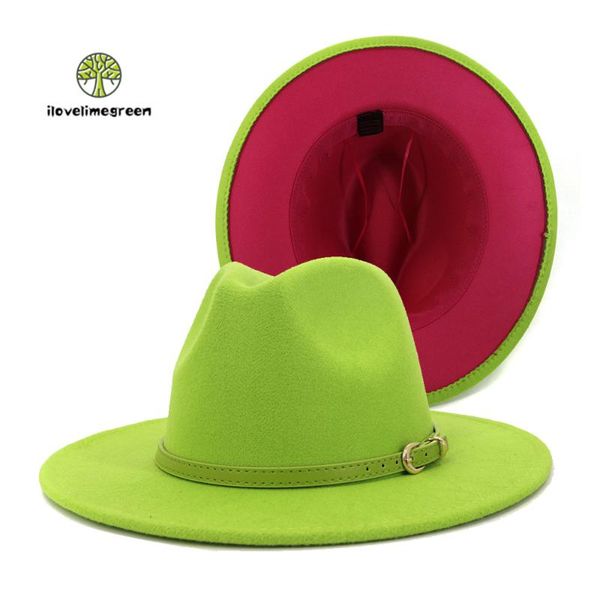 

sell patchwork lime green rose red woolen felt fedora hat cotton jazz panama wedding gift award wide brim hats, Blue;gray