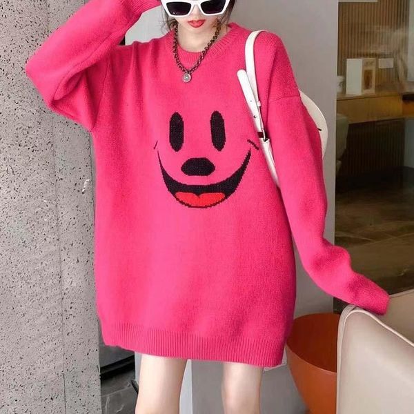 

women's sweaters dayifun oversize sweater cartoon smile print o-neck pullover korean lazy style jumper casual chic knitwear, White;black