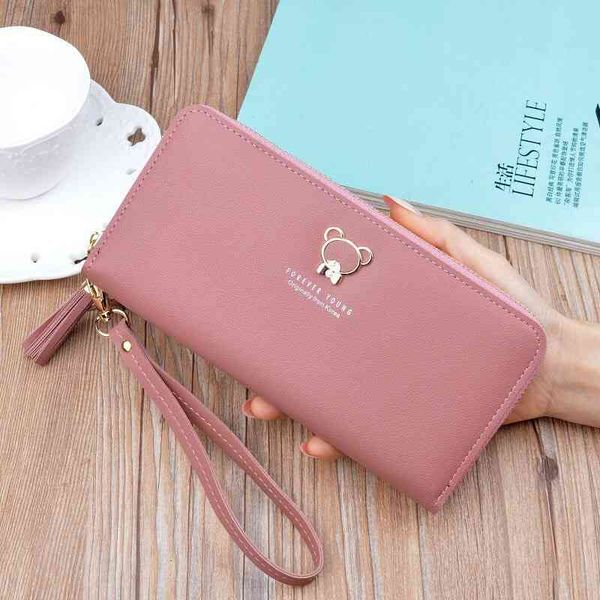 

wallet ins small female long student korean cute bear zipper 2021 women's zero mini bag, Red;black