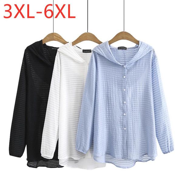 

women's jackets 2021 ladies summer plus size hoodie jacket for women large long sleeve loose button blue thin sunscreen coat 3xl 4xl 5x, Black;brown