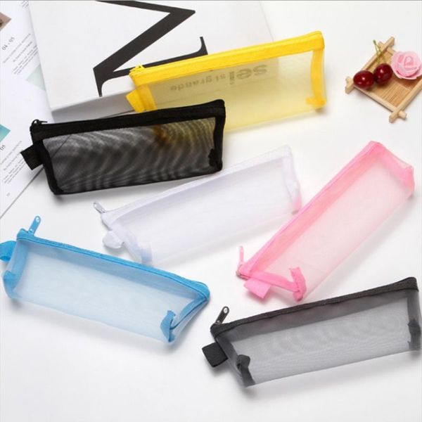 

simple transparent mesh pencil case office student cases nylon kalem kutusu school supplies pen box astuccio scuola bags