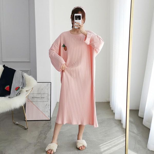 

women's sleepwear women milk fiber nightgown o-neck print long full sleeve nightwear loose home dressing gown causal sleepshirt, Black;red