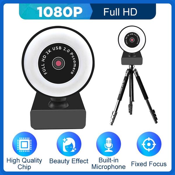 

webcams webcam 1080p 2k web camera with microphone computer pc for online learning live broadcast video calling conference fill light