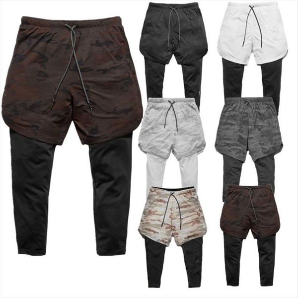 

joggers sweatpants 2 in women pants 1 skinny leggings double layer sportswear male gym fitness running quick dry track, Black