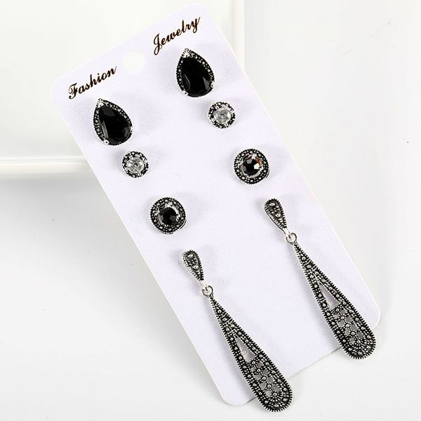 

new set bohemian black diamond 4 pair earring set, Golden