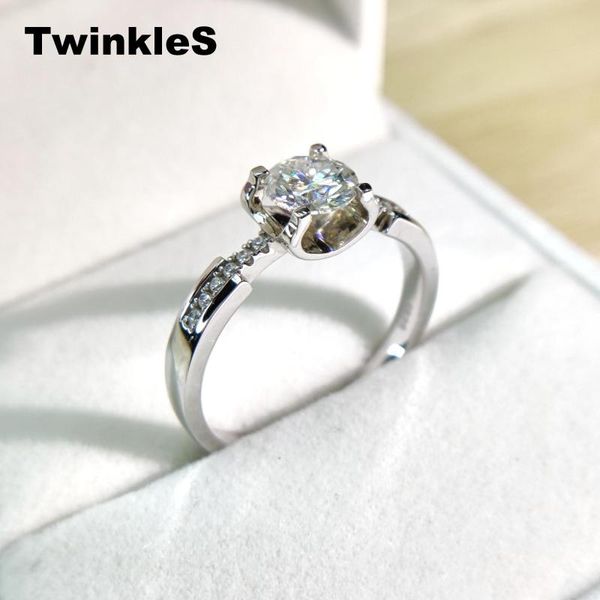 

cluster rings twinkles 925 sterling silver moissanite wedding ring for women petite milgrain engagement with diamonds girlfriend gift, Golden;silver