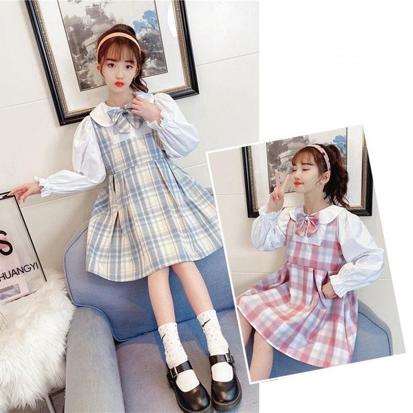 

girl's dresses 2021 spring kids false two-pieces dress for girls korean teen girl plaid school baby age 4 5 7 9 11 13 years old, Red;yellow