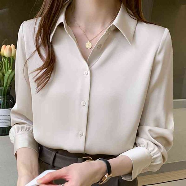 

long sleeve chiffon blouse shirt blouse women blusas mujer de moda turn down collar office blouse women clothing blusa d952 210426, White