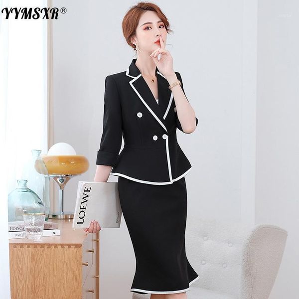 

two piece dress high-quality women's blazer skirt 2-piece set spring and summer 2021 temperament western style business wear office jac, White
