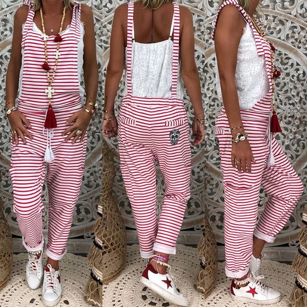 

women's jumpsuits & rompers 2021 fashion women overalls casual jumpsuit womens pink striped embroidery sleeveless, Black;white
