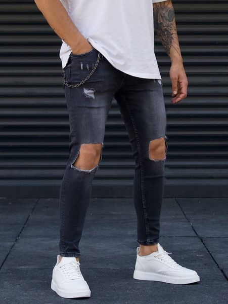 

men cut out ripped jeans without chain h7cr#, Blue