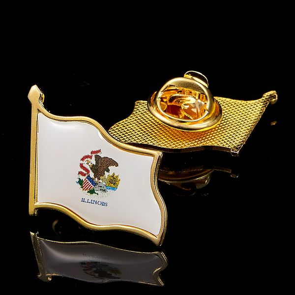 

30pcs american state illinois metal flag gold plated lapel pin craft badges for clothes brooch safety pins