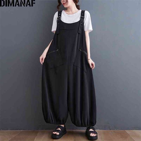 

summer plus size women jumpsuits overalls oversize fashion lady long pants loose casual trousers solid black 6xl 210531, Black;white