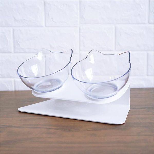 

pet feeder cat double bowl dog transparent as material non-slip with protection cervical bowls & feeders