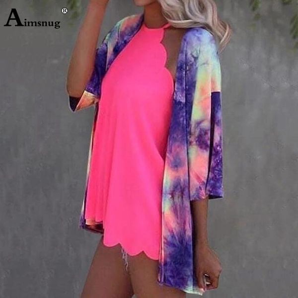 

women's blouses & shirts aimsnug plus size 3xl women cardigans blouse tie dry half sleeve loose casual 2021 fashion summer beach shirt, White