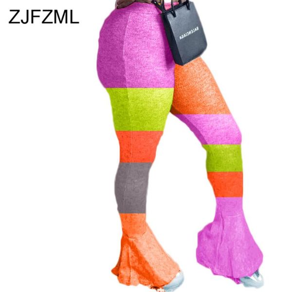 

color block patchwork autumn flare trousers women fashion high waist stretchy bell bottom pant street bodycon skinny women's pants & ca, Black;white