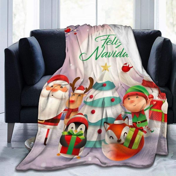 

Christmas Santa Claus Printed Blanket Throw Lightweight Super Soft Micro Fleece Throw Blankets Fit Couch Bed Living Room Sofa
