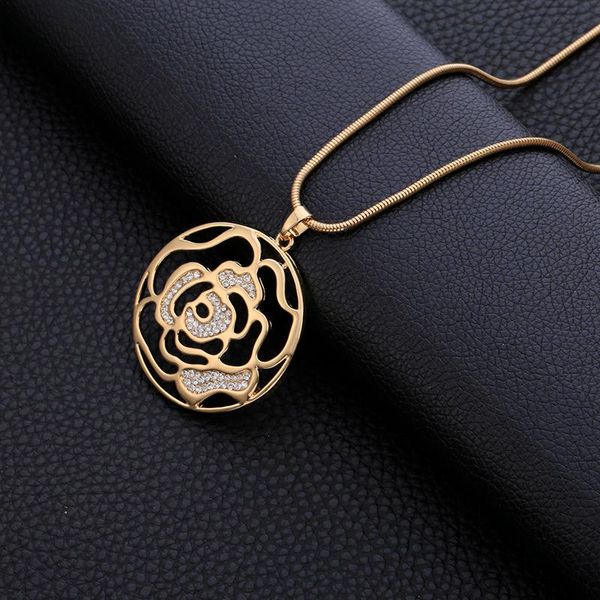 

pendant necklaces round crystal rose flower pendants necklace gold silver long neklace for women fashion creative jewelry wedding party gift