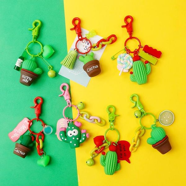 

keychains cute sweet cactus barbary fig tassels lollipop keychain for women trinket key chains ring car bag pendent charm kids toys d361, Silver