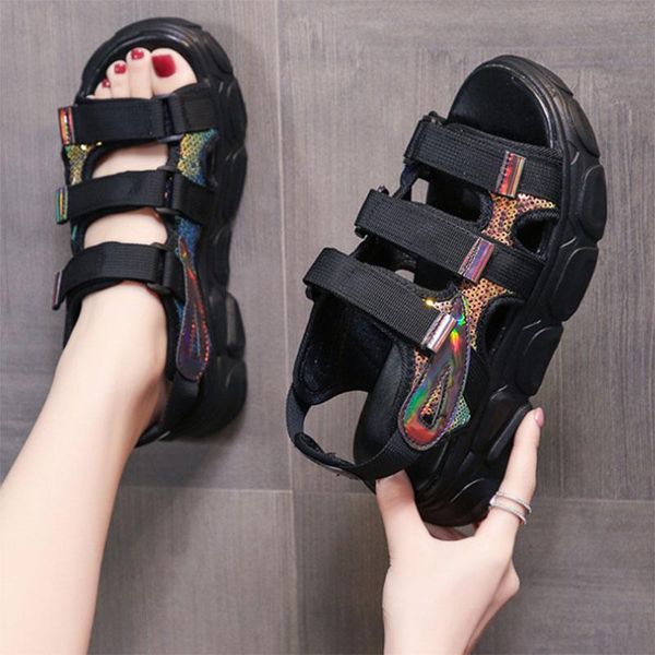 

sandals women sandalias de las mujeres sandales platform shoes chaussures plates summer moda feminina verao 2021 casuales black