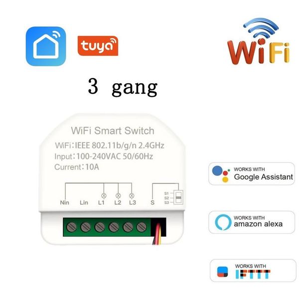 

smart home control mini diy wifi light switch 3 gang 1/2 way module life/tuya app works with amazon alexa and google