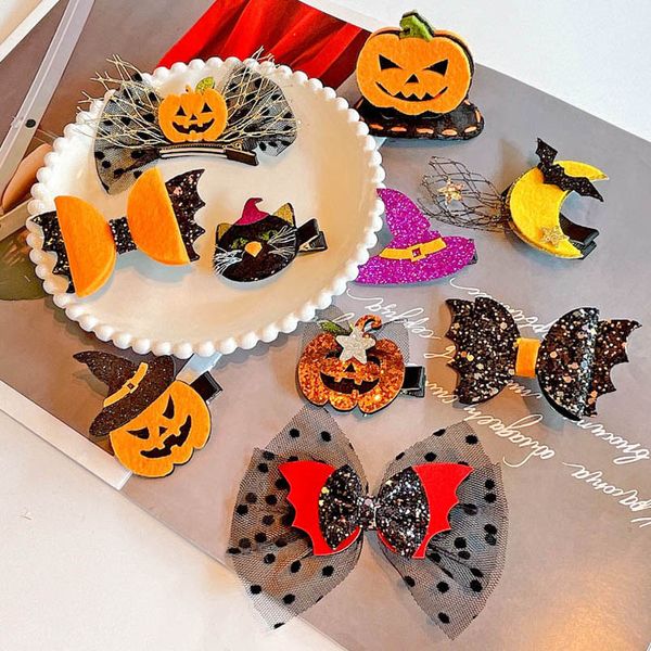 

girls hair accessories clips halloween hairdressing festival shows pumpkin hat kids barrettes baby bb clip hairpin headdresses b8198, Slivery;white