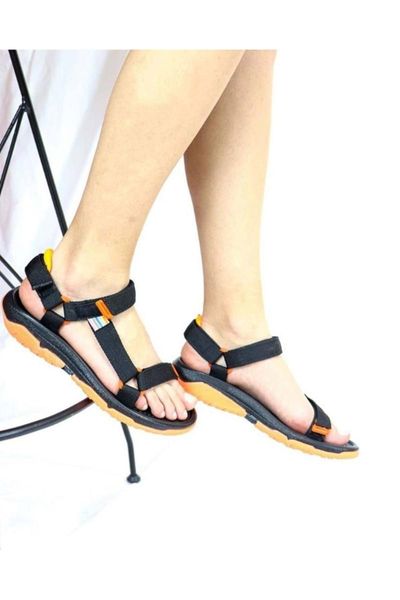 

sandals 65412 flat bottom female sandals-black-orange
