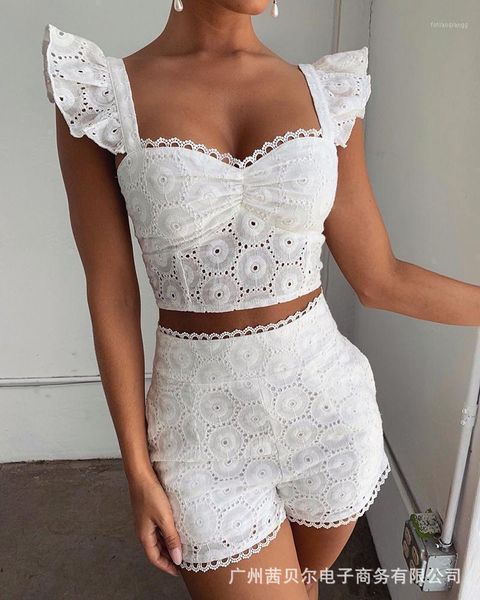 

women's tracksuits lace trim shorts suit 2021 summer fashion, Gray