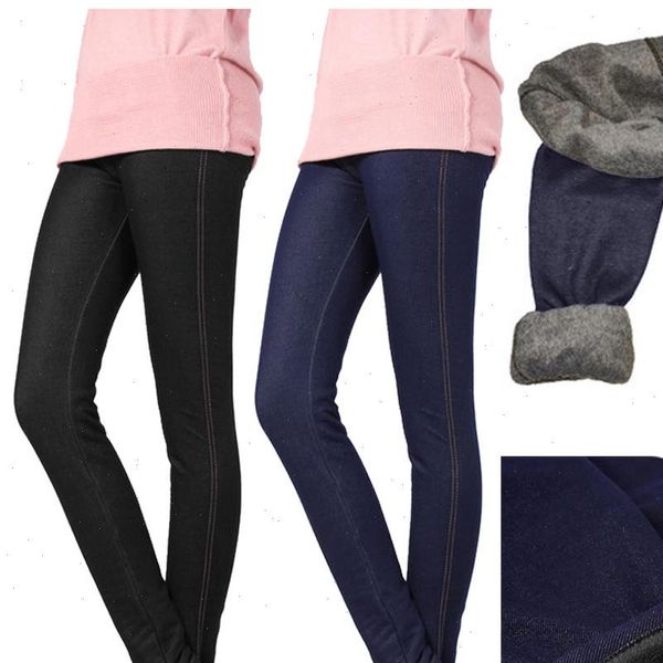 

20 womens legging women winter thick warm denim leggings sport fitness size plus velvet pants autumn stretch slim, Black