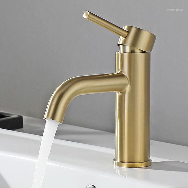 

bathroom basin faucet brushed gold tap single handle deck mounted washbasin cold and water mixer sink faucets1