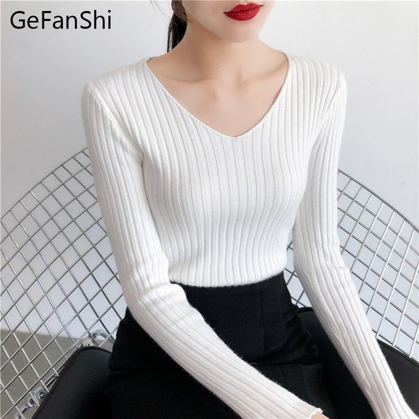

women's sweaters autumn winter fashion bottonv-neck slim pullovers korean knitted ladies sweater womens solid long sleeve, White;black