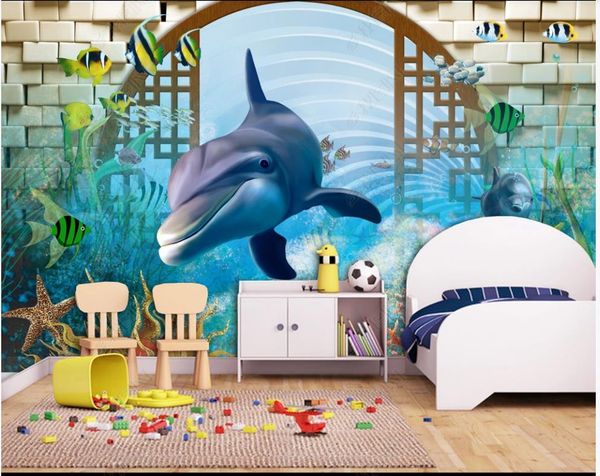 

wallpapers custom po wallpaper for walls 3 d murals mediterranean dolphin cartoon children room background wall mural decoration